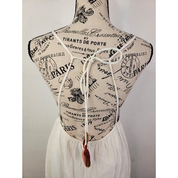 Zara Midi Dress SZ S Halter Embroidered Gauze Beachy Bohemian Cottagecore - Picture 8 of 13